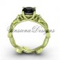 14kt yellow gold leaf and vine, Fleur de Lis, Black Diamond engagement ring VD208223