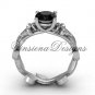 Platinum  leaf and vine, Fleur de Lis, Black Diamond engagement ring VD208223
