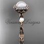14kt rose gold diamond leaf and vine, pearl, halo wedding ring, engagement ring VFP301022