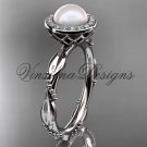 Platinum  diamond leaf and vine, pearl, halo wedding ring, engagement ring VFP301022