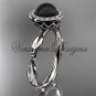 14kt white gold diamond leaf and vine, pearl, halo wedding ring, engagement ring VFBP301022