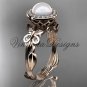 14kt rose gold, pearl, butterfly, leaf and vine, halo engagement ring VFP301020