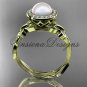 14kt yellow gold, pearl, butterfly, leaf and vine, halo engagement ring VFP301020