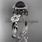 Platinum, pearl, butterfly, leaf and vine, halo engagement ring VFBP301020