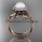 14kt rose gold, pearl, diamond, leaf and vine, halo engagement ring VFP301019