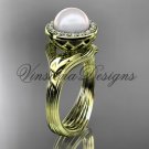 14kt yellow gold, pearl, diamond, leaf and vine, halo engagement ring VFP301019