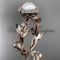 14kt rose gold, pearl, diamond, leaf and vine,halo engagement ring VFP301018