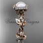 14kt rose gold, pearl, diamond, leaf and vine,halo engagement ring VFP301018