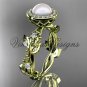 14kt yellow gold, pearl, diamond, leaf and vine,halo engagement ring VFP301018