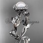 Platinum, pearl, diamond, leaf and vine,halo engagement ring VFP301018