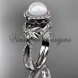 14kt white gold, pearl, flower, halo engagement ring VFP301017