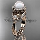 14kt rose gold, pearl, flower, halo engagement ring VFP301017
