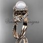 14kt rose gold, pearl, flower, halo engagement ring VFP301017