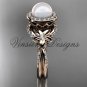14kt rose gold, pearl, flower, halo engagement ring VFP301017