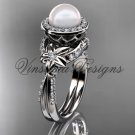 Platinum, pearl, flower, halo engagement ring VFP301017