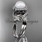 Platinum, pearl, flower, halo engagement ring VFP301017