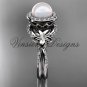 Platinum, pearl, flower, halo engagement ring VFP301017