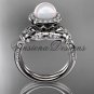 Platinum, pearl, flower, halo engagement ring VFP301017