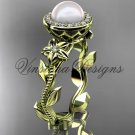 14kt yellow gold, pearl, diamond, leaf and vine, floral, halo engagement ring VFP301016