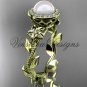 14kt yellow gold, pearl, diamond, leaf and vine, floral, halo engagement ring VFP301016