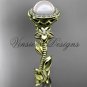 14kt yellow gold, pearl, diamond, leaf and vine, floral, halo engagement ring VFP301016