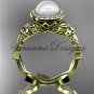 14kt yellow gold, pearl, diamond, leaf and vine, floral, halo engagement ring VFP301016
