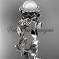 Platinum, pearl, diamond, leaf and vine, floral, halo engagement ring VFP301016