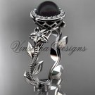 Platinum, pearl, diamond, leaf and vine, floral, halo engagement ring VFBP301016