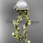 14kt yellow gold, pearl, diamond, leaf and vine, halo engagement ring VFP301015