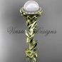 14kt yellow gold, pearl, diamond, leaf and vine, halo engagement ring VFP301015