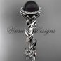 14kt white gold, pearl, diamond, leaf and vine, halo engagement ring VFBP301015