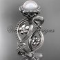 14kt white gold, pearl, flower, halo engagement ring VFP301014