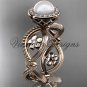 14kt rose gold, pearl, flower, halo engagement ring VFP301014