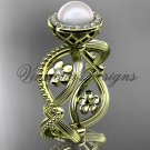 14kt yellow gold, pearl, flower, halo engagement ring VFP301014