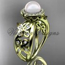 14kt yellow gold, pearl, diamond, butterfly, halo engagement ring VFP301013