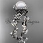 14kt white gold pearl, diamond leaf and vine, floral, halo engagement ring VFP301012