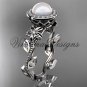 platinum pearl, diamond leaf and vine, floral, halo engagement ring VFP301012