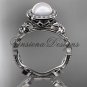 platinum pearl, diamond leaf and vine, floral, halo engagement ring VFP301012