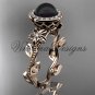 14kt rose gold pearl, diamond leaf and vine, floral, halo engagement ring VFBP301012