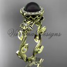 14kt yellow gold pearl, diamond leaf and vine, floral, halo engagement ring VFBP301012