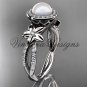 14kt white gold pearl, flower, halo engagement ring VFP301010