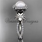 14kt white gold pearl, flower, halo engagement ring VFP301010