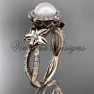14kt rose gold pearl, flower, halo engagement ring VFP301010