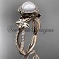 14kt rose gold pearl, flower, halo engagement ring VFP301010