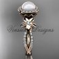 14kt rose gold pearl, flower, halo engagement ring VFP301010