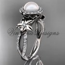 Platinum  pearl, flower, halo engagement ring VFP301010