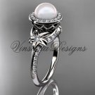 14kt white gold pearl, diamond, flower, halo engagement ring VFP301009
