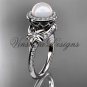 14kt white gold pearl, diamond, flower, halo engagement ring VFP301009