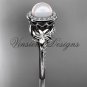 14kt white gold pearl, diamond, flower, halo engagement ring VFP301009