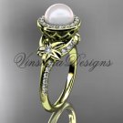 14kt yellow gold pearl, diamond, flower, halo engagement ring VFP301009